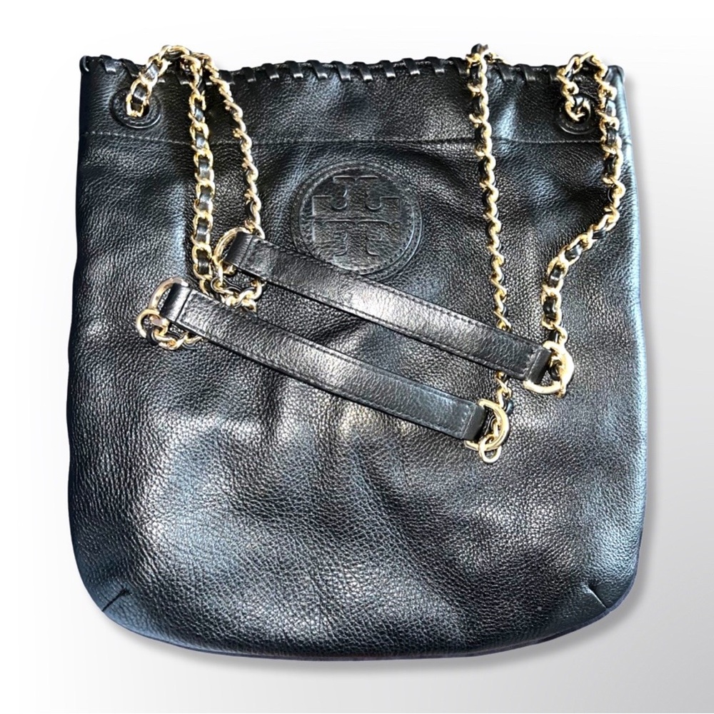 TORY BURCH Black Pebbled Leather Marion Bookbag Satchel Crossbody $695+ MSRP! 👀